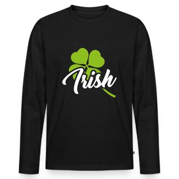 Irish Lucky Clover Saying Ireland - Men's Premium Organic Long Sleeve Shirt - black - Front - Nico (187cm)