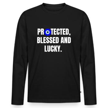 Protected and lucky - Men's Premium Organic Long Sleeve Shirt - black - Front - Nico (187cm)