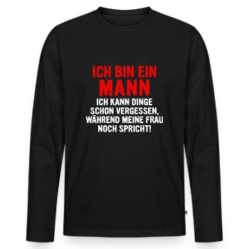 Je suis un homme, je peux oublier des choses - T-shirt manches longues Premium bio Homme - noir - Devant - Nico (187cm)