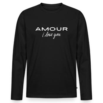 Amour i love you - Men's Premium Organic Long Sleeve Shirt - black - Front - Nico (187cm)
