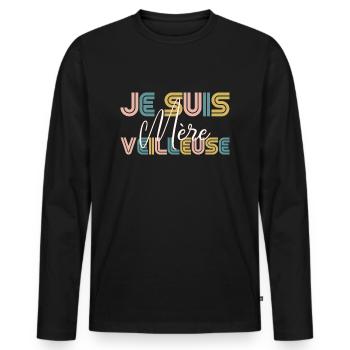 Je suis mère-veilleuse - T-shirt manches longues Premium bio Homme - noir - Devant - Nico (187cm)