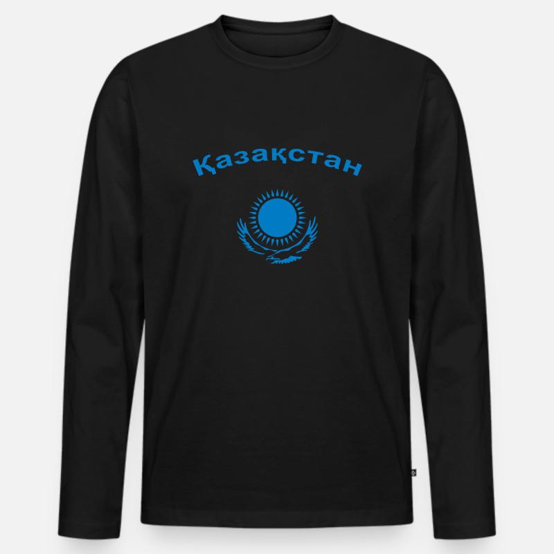 Kasachstan mit Wappen - Казахстан + Герб - Männer Premium Bio Langarmshirt - Schwarz