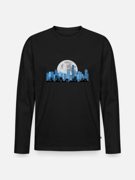 Paysage urbain clair de lune - T-shirt manches longues Premium bio Homme - noir