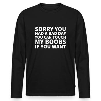 touch my boobs - Männer Premium Bio Langarmshirt - Schwarz - Vorne - Nico (187cm)
