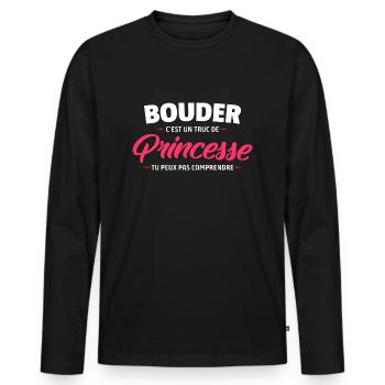 Bouder c'est un truc de princesse / humour femme - T-shirt manches longues Premium bio Homme - noir - Devant - Nico (187cm)