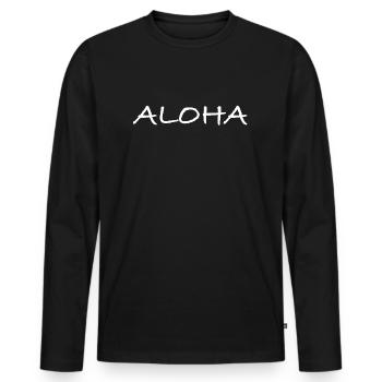Aloha | Sonne, Strand, Ferien, Hawaii, Bier, Party - Männer Premium Bio Langarmshirt - Schwarz - Vorne - Nico (187cm)