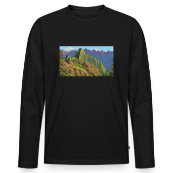 Machu Picchu, Peru - Pixel Art - Men's Premium Organic Long Sleeve Shirt - black - Front - Nico (187cm)