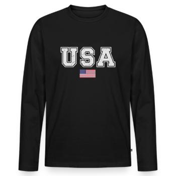 ÉQUIPE Bannière du drapeau américain des États-Unis en cours d’écriture - T-shirt manches longues Premium bio Homme - noir - Devant - Nico (187cm)