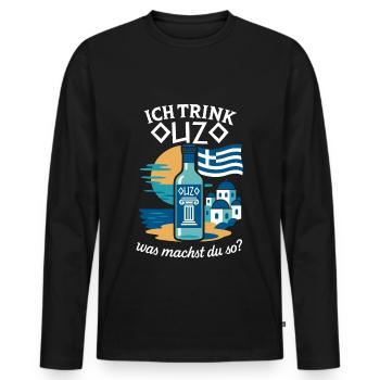 Ich trink Ouzo was machst du so Griechenland - Männer Premium Bio Langarmshirt - Schwarz - Vorne - Nico (187cm)