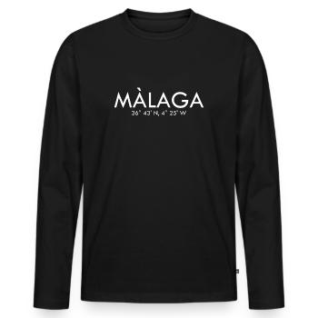 Malaga - Espagne - Coordonnées - Latitude Longitude - T-shirt manches longues Premium bio Homme - noir - Devant - Nico (187cm)