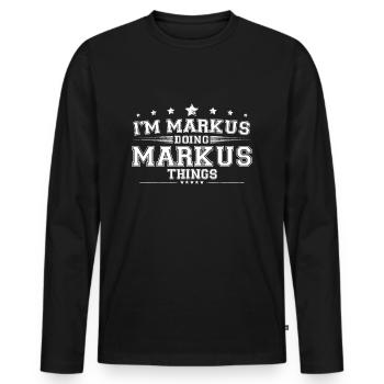 Markus - T-shirt manches longues Premium bio Homme - noir - Devant - Nico (187cm)