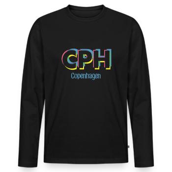 Copenhague - CPH - Copenhague - Dänemark - Danemark - T-shirt manches longues Premium bio Homme - noir - Devant - Nico (187cm)