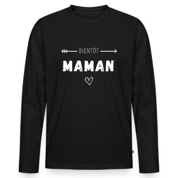 Bientôt maman - T-shirt manches longues Premium bio Homme - noir - Devant - Nico (187cm)
