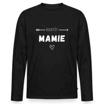Bientôt mamie - T-shirt manches longues Premium bio Homme - noir - Devant - Nico (187cm)