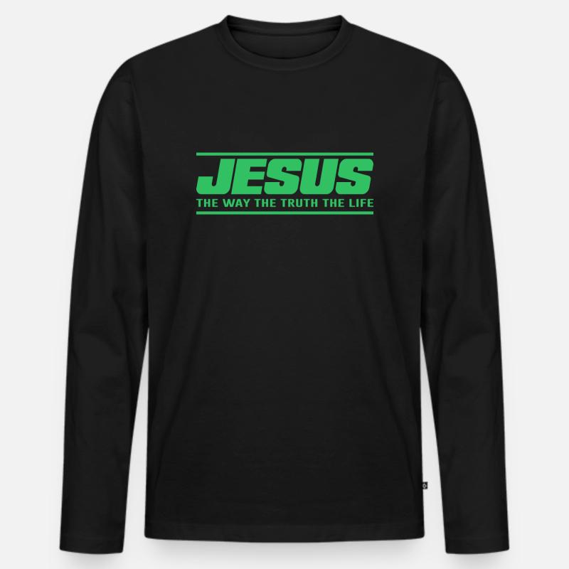 Jesus Spruch Geschenk Religion - Männer Premium Bio Langarmshirt - Schwarz