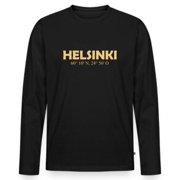 Helsinki Finland - Coordinates Longitude Latitude - Männer Premium Bio Langarmshirt - Schwarz - Vorne - Nico (187cm)