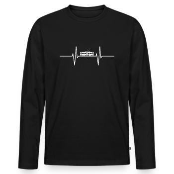 Herzschlag mit historischer Straßenbahn / S-Bahn - Männer Premium Bio Langarmshirt - Schwarz - Vorne - Nico (187cm)