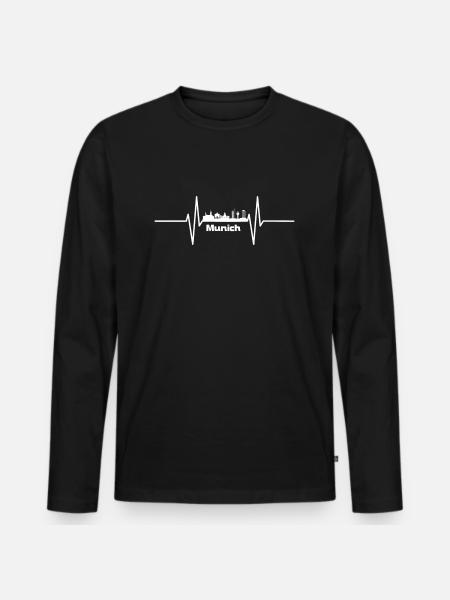 Heartbeat with Skyline Munich - Men's Premium Organic Long Sleeve Shirt - black