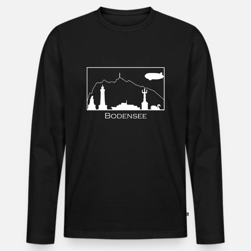 Bodensee & Pfänder | Silhouette filled | Weiß - Männer Premium Bio Langarmshirt - Schwarz