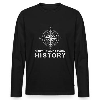 Lern Geschichte - Männer Premium Bio Langarmshirt - Schwarz - Vorne - Nico (187cm)