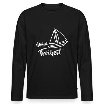 Meine Freiheit Segelboot Boot Spruch - Männer Premium Bio Langarmshirt - Schwarz - Vorne - Nico (187cm)