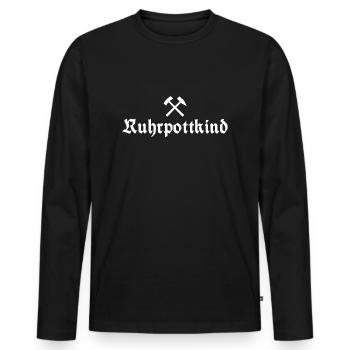 Ruhrpottkind - auf Kohle geboren - Ruhrpott - Pott - Männer Premium Bio Langarmshirt - Schwarz - Vorne - Nico (187cm)