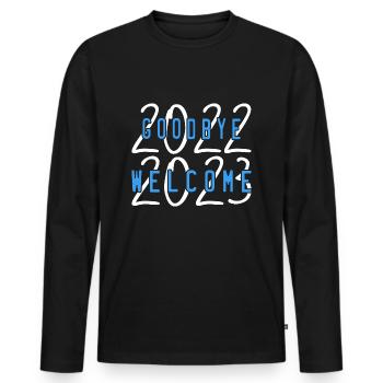 welcome 2023 - Men's Premium Organic Long Sleeve Shirt - black - Front - Nico (187cm)