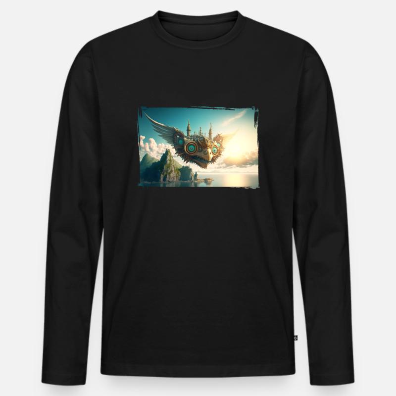 Steampunk Flugzeug - Männer Premium Bio Langarmshirt - Schwarz