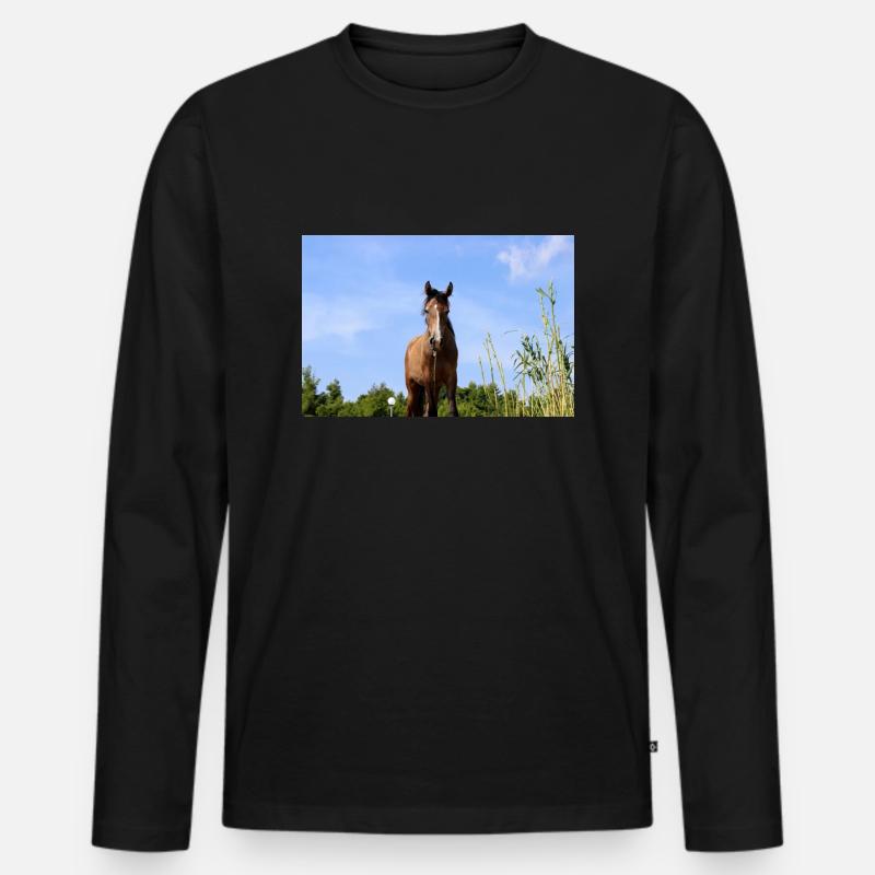 Pferd - Männer Premium Bio Langarmshirt - Schwarz