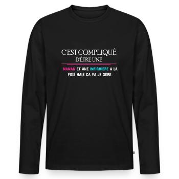 Maman et Infirmière - T-shirt manches longues Premium bio Homme - noir - Devant - Nico (187cm)