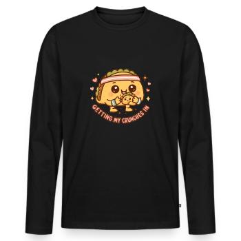 Meine Crunches im Fitnessstudio machen Lustiger Ta - Männer Premium Bio Langarmshirt - Schwarz - Vorne - Nico (187cm)