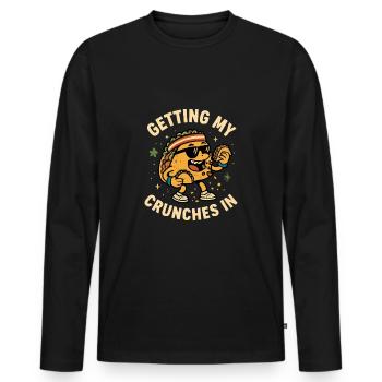 Meine Crunches im Fitnessstudio machen Lustiger Ta - Männer Premium Bio Langarmshirt - Schwarz - Vorne - Nico (187cm)