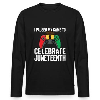 J’ai mis mon jeu en pause pour finir le Juneteenth - T-shirt manches longues Premium bio Homme - noir - Devant - Nico (187cm)
