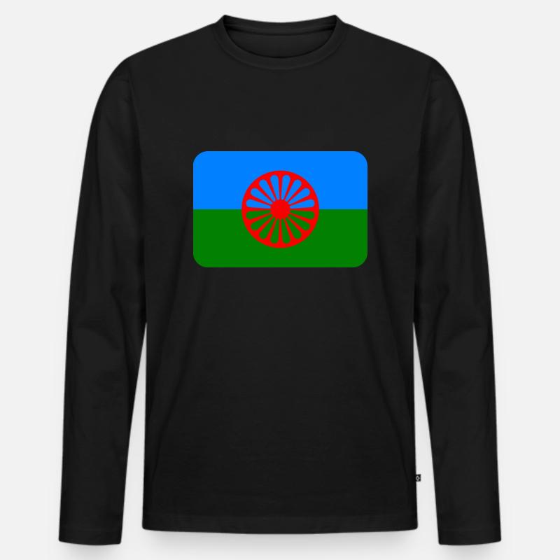 ROMANI FLAG round corner 400 dpi - Maglia a manica lunga ecologica premium da uomo - nero