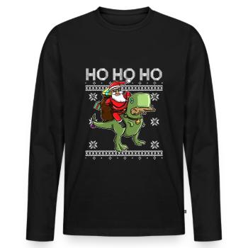 HO HO HO - Santa Claus T-Rex Gingerbread Man Gifts - Men's Premium Organic Long Sleeve Shirt - black - Front - Nico (187cm)