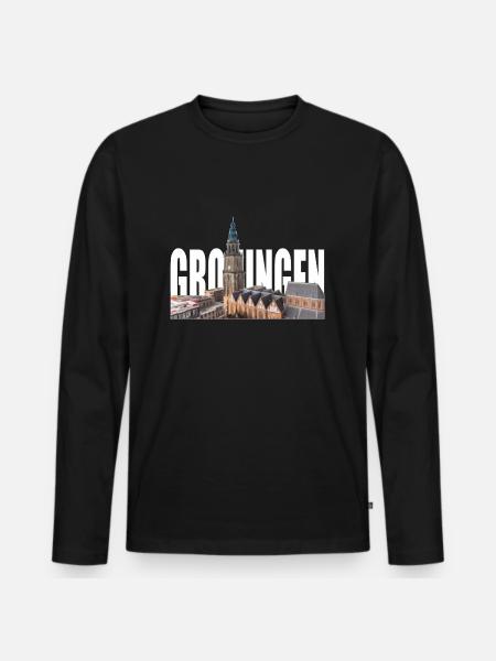 Groningen - Mannen Premium Bio shirt met lange mouwen - zwart