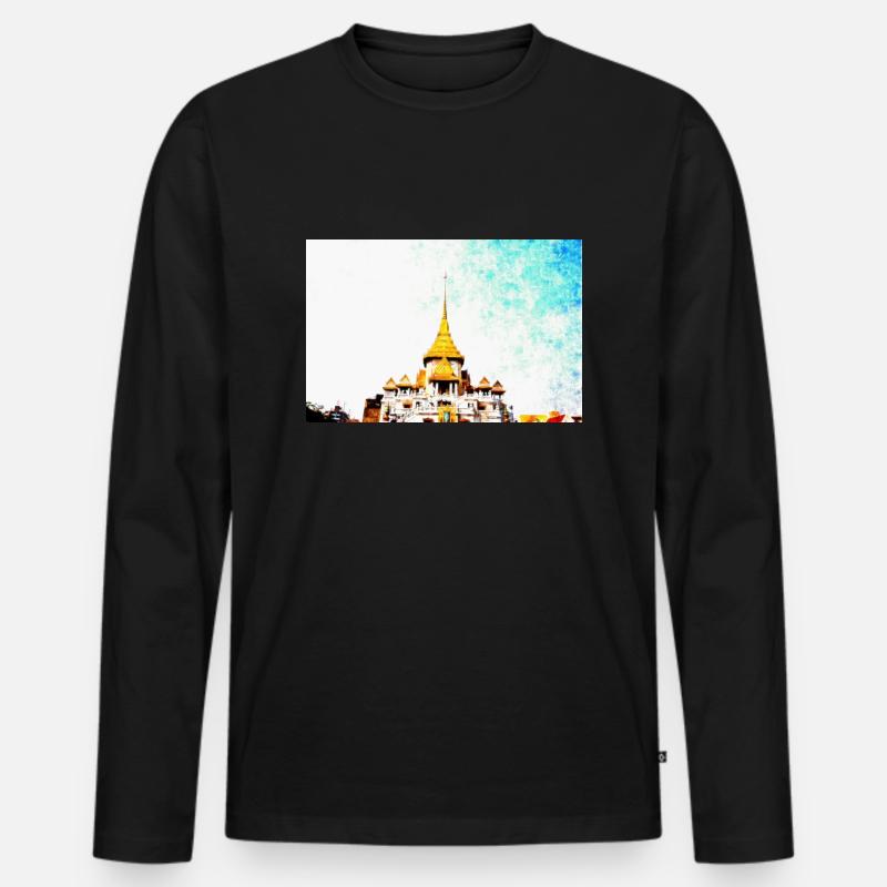 Tempel in Thailand - Männer Premium Bio Langarmshirt - Schwarz