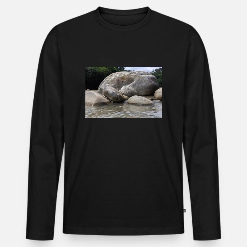Felsen am Fluss - Männer Premium Bio Langarmshirt - Schwarz