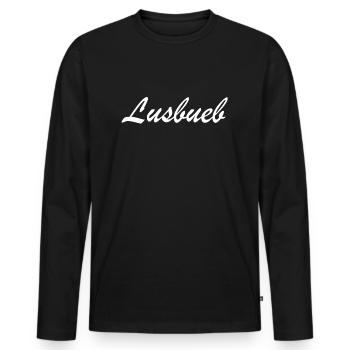 Lusbueb | Lausbub, Schweiz, Schweizerdeutsch - Männer Premium Bio Langarmshirt - Schwarz - Vorne - Nico (187cm)