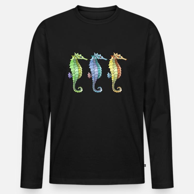 Seepferdchen - Männer Premium Bio Langarmshirt - Schwarz