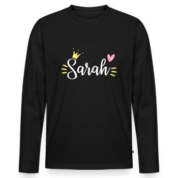 Sarah Name Crown - Men's Premium Organic Long Sleeve Shirt - black - Front - Nico (187cm)