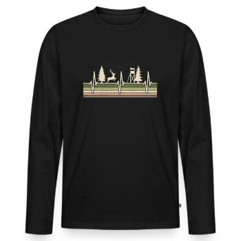 Chasse, Heartbeat, Chasseur, Forestier, Permis de chasse, Red Deer - T-shirt manches longues Premium bio Homme - noir - Devant - Nico (187cm)