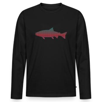 Pêche à la truite Pêcheur pixelisé Truite - T-shirt manches longues Premium bio Homme - noir - Devant - Nico (187cm)