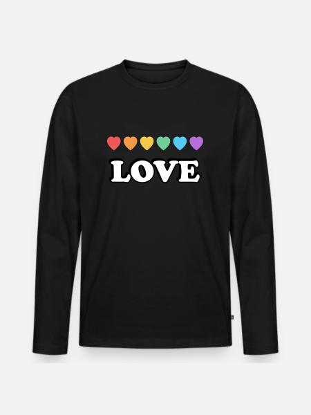 Liebe Regenbogenherzen - Männer Premium Bio Langarmshirt - Schwarz