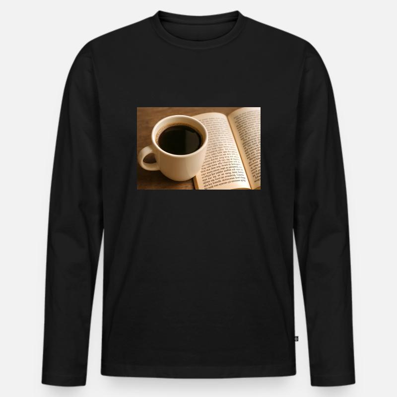 Buch und Kaffee - Männer Premium Bio Langarmshirt - Schwarz