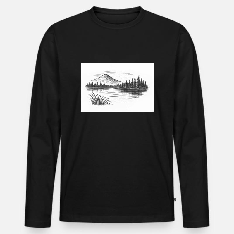 Bergpanorama hinter See - Männer Premium Bio Langarmshirt - Schwarz