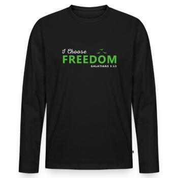 I choose Freedom - Bible verse - Christian - Men's Premium Organic Long Sleeve Shirt - black - Front - Nico (187cm)