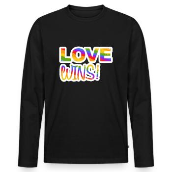 LOVE WINS PRIDE LGBTQ+ - Männer Premium Bio Langarmshirt - Schwarz - Vorne - Nico (187cm)