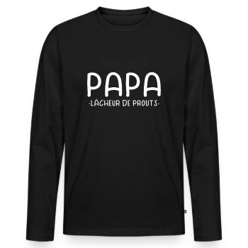 Papa prout péter péteur pet fête des pères - T-shirt manches longues Premium bio Homme - noir - Devant - Nico (187cm)