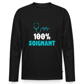 100% soignant - T-shirt manches longues Premium bio Homme - noir - Devant - Nico (187cm)